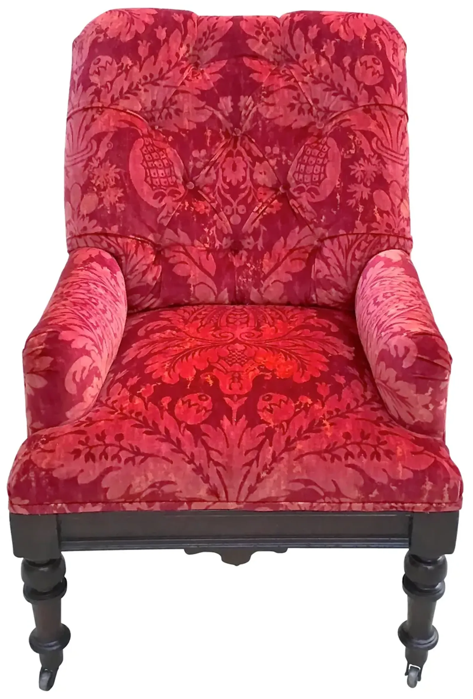 Velvet Damask Edwardian Lounge Chair - Vermilion Designs - Red