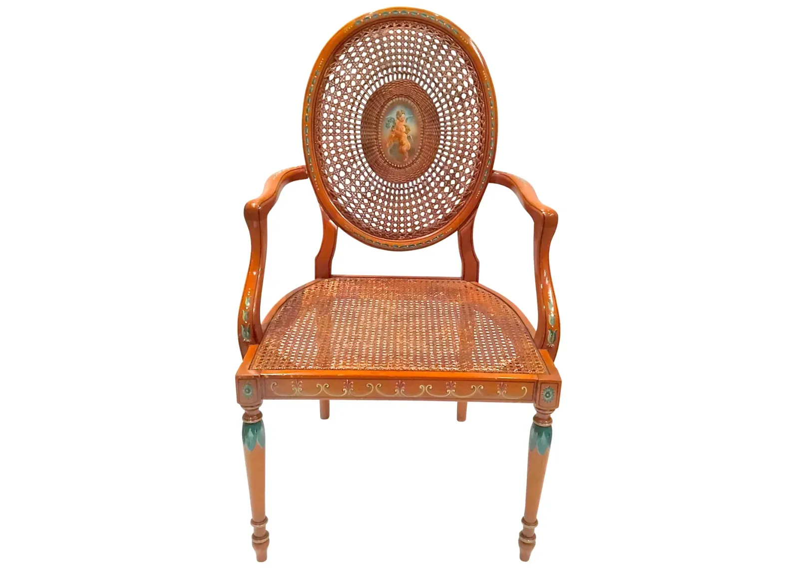 Cherub Medallion Hand-Painted Armchair - Vermilion Designs - Orange