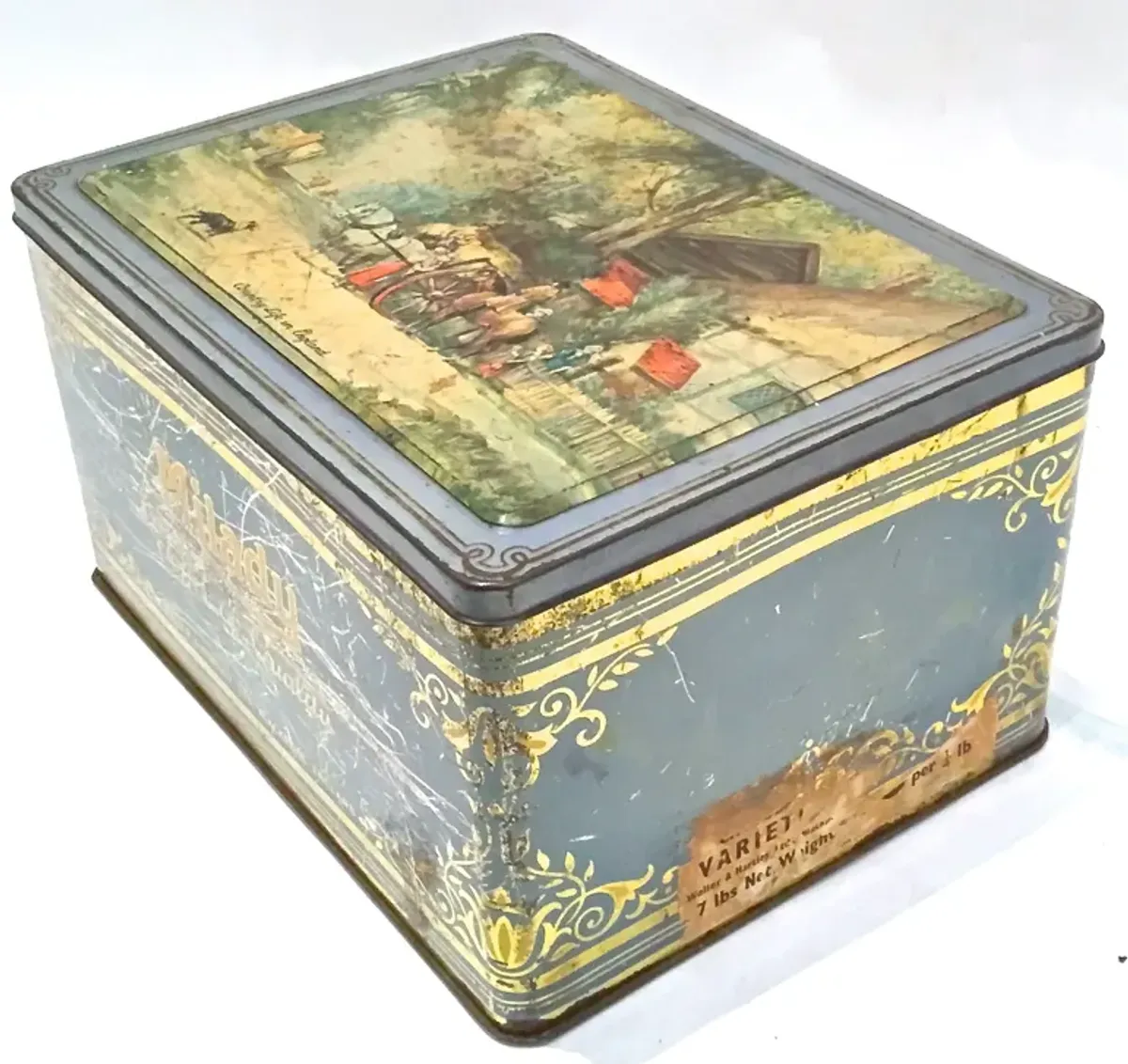 Antique English "Milady" Toffee Tin - Vermilion Designs - Blue