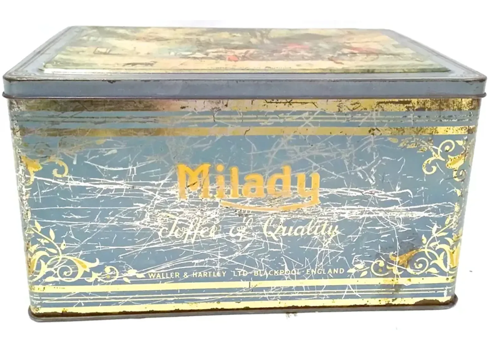 Antique English "Milady" Toffee Tin - Vermilion Designs - Blue