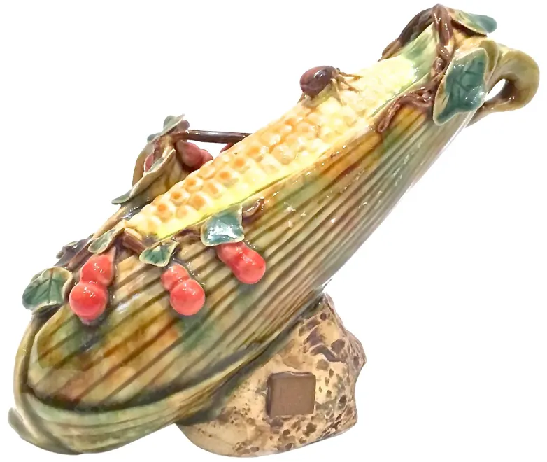 Majolica-Style Corn Sculpture - Vermilion Designs - Yellow