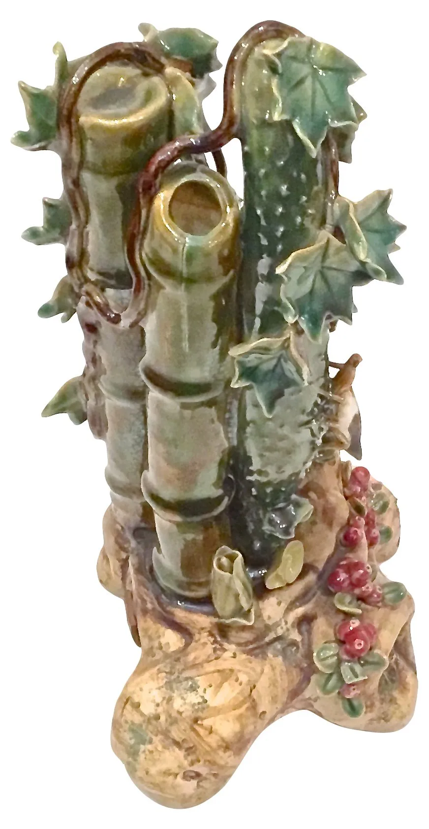 Majolica Cucumber & Bamboo Vase - Vermilion Designs - Green