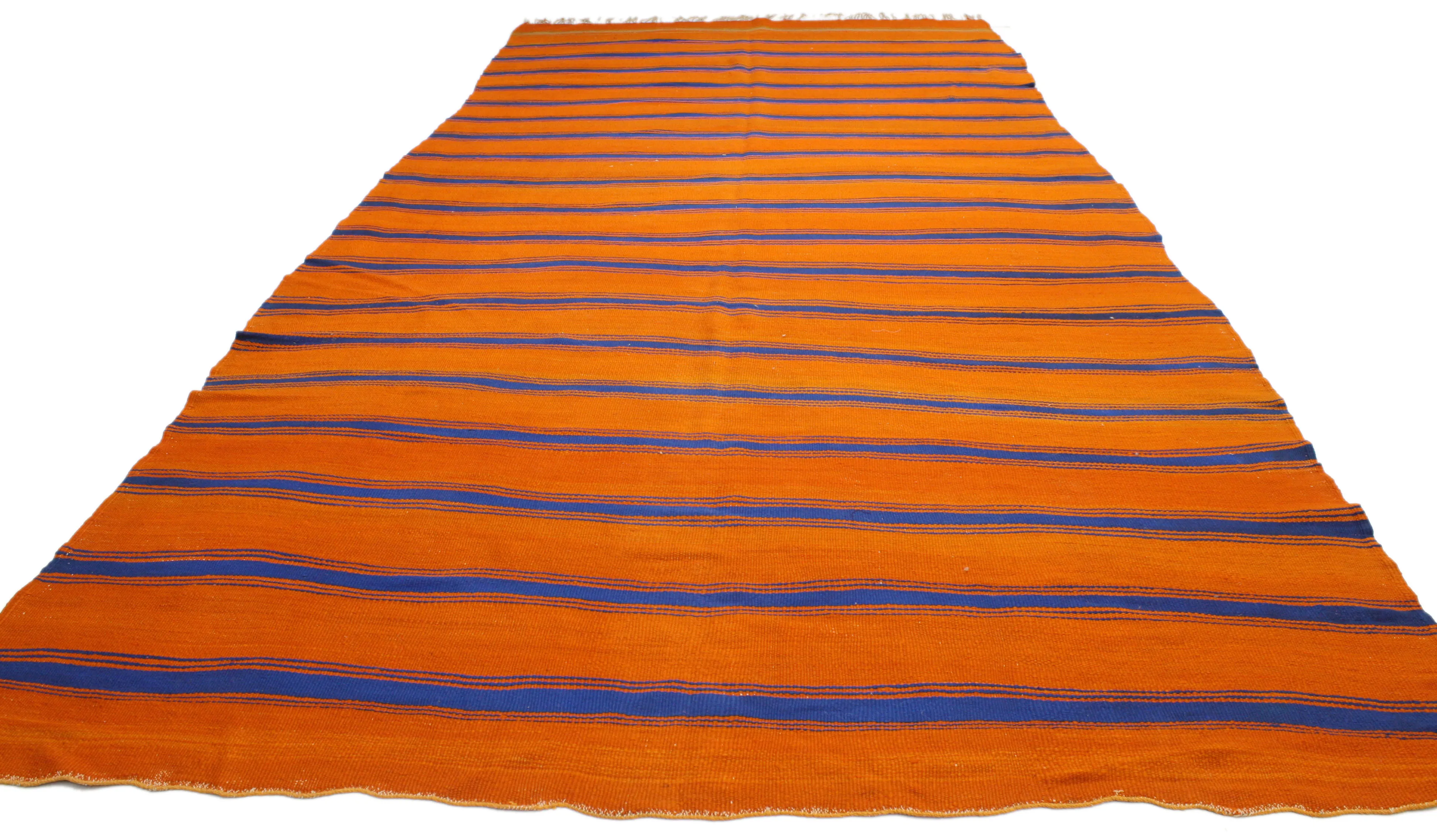 Moroccan Striped Kilim Rug - 5'7" x 12'1" - Esmaili Rugs & Antiques - Orange - Orange