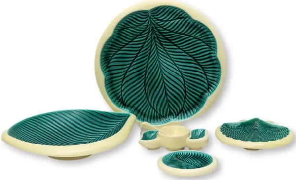 French Majolica Leaf Serving Set - 5 Pcs - Rose Victoria - Green