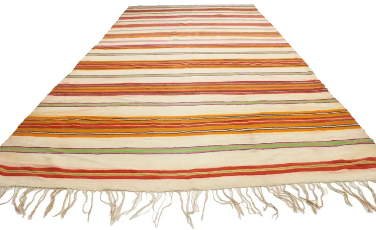 Moroccan Striped Kilim - 6'4" x 13'8" - Esmaili Rugs & Antiques - Red - Red