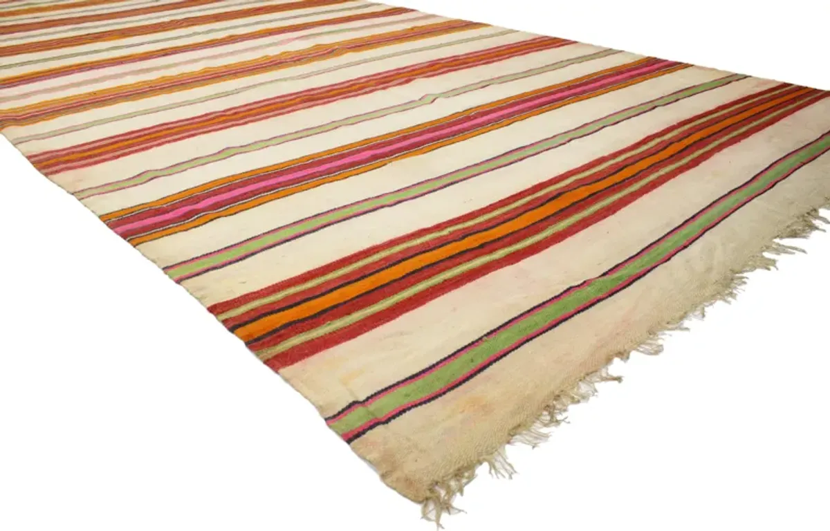 Moroccan Striped Kilim - 6'4" x 13'8" - Esmaili Rugs & Antiques - Red - Red