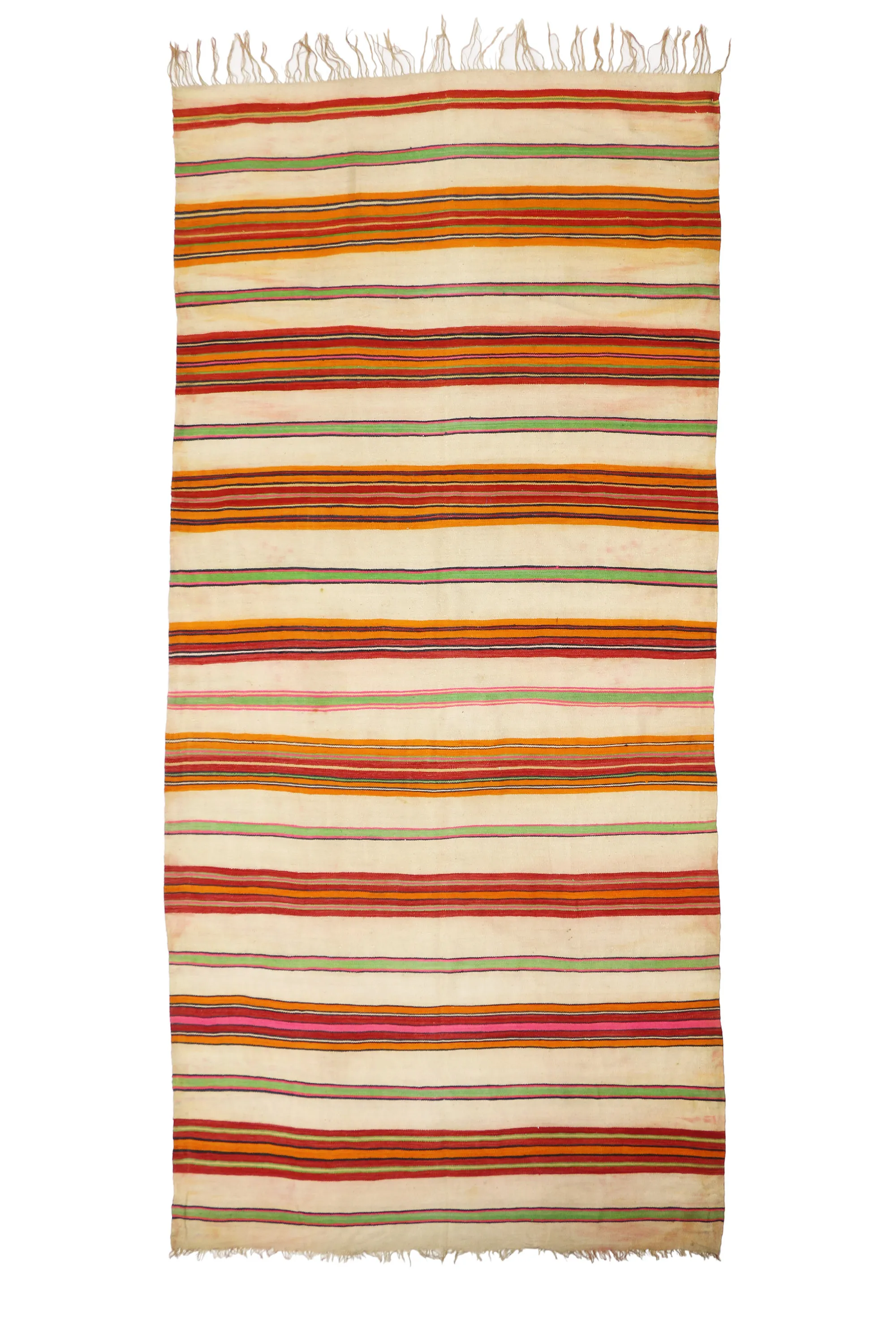 Moroccan Striped Kilim - 6'4" x 13'8" - Esmaili Rugs & Antiques - Red - Red