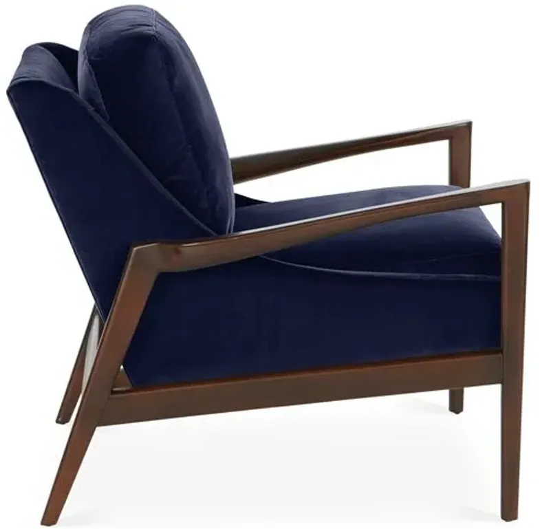 Ebonwood Accent Chair - Navy Velvet - Miles Talbott - Handcrafted - Blue, Comfortable, Durable, Velvet Upholstery