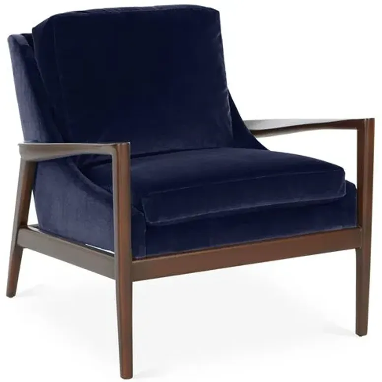 Ebonwood Accent Chair - Navy Velvet - Miles Talbott - Handcrafted - Blue, Comfortable, Durable, Velvet Upholstery