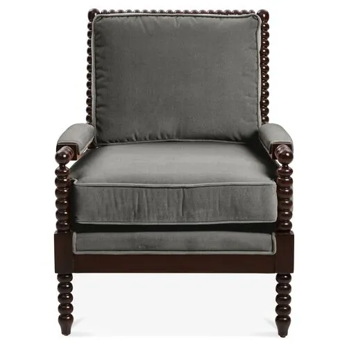 Bankwood Spindle Chair - Charcoal Velvet - Miles Talbott - Handcrafted - Gray