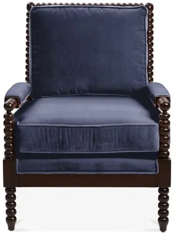 Bankwood Spindle Chair - Velvet - Miles Talbott - Handcrafted - Blue