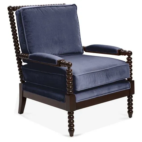 Bankwood Spindle Chair - Velvet - Miles Talbott - Handcrafted - Blue