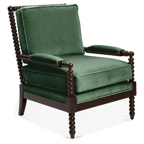 Bankwood Spindle Chair - Emerald Velvet - Miles Talbott - Handcrafted - Green