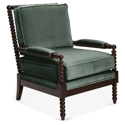 Bankwood Spindle Chair - Velvet - Miles Talbott - Handcrafted - Green