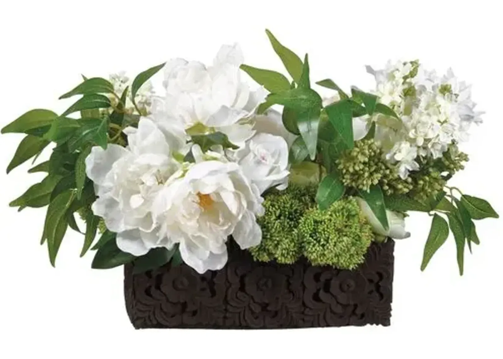 19" Peony & Lilac Arrangement - Faux - Green