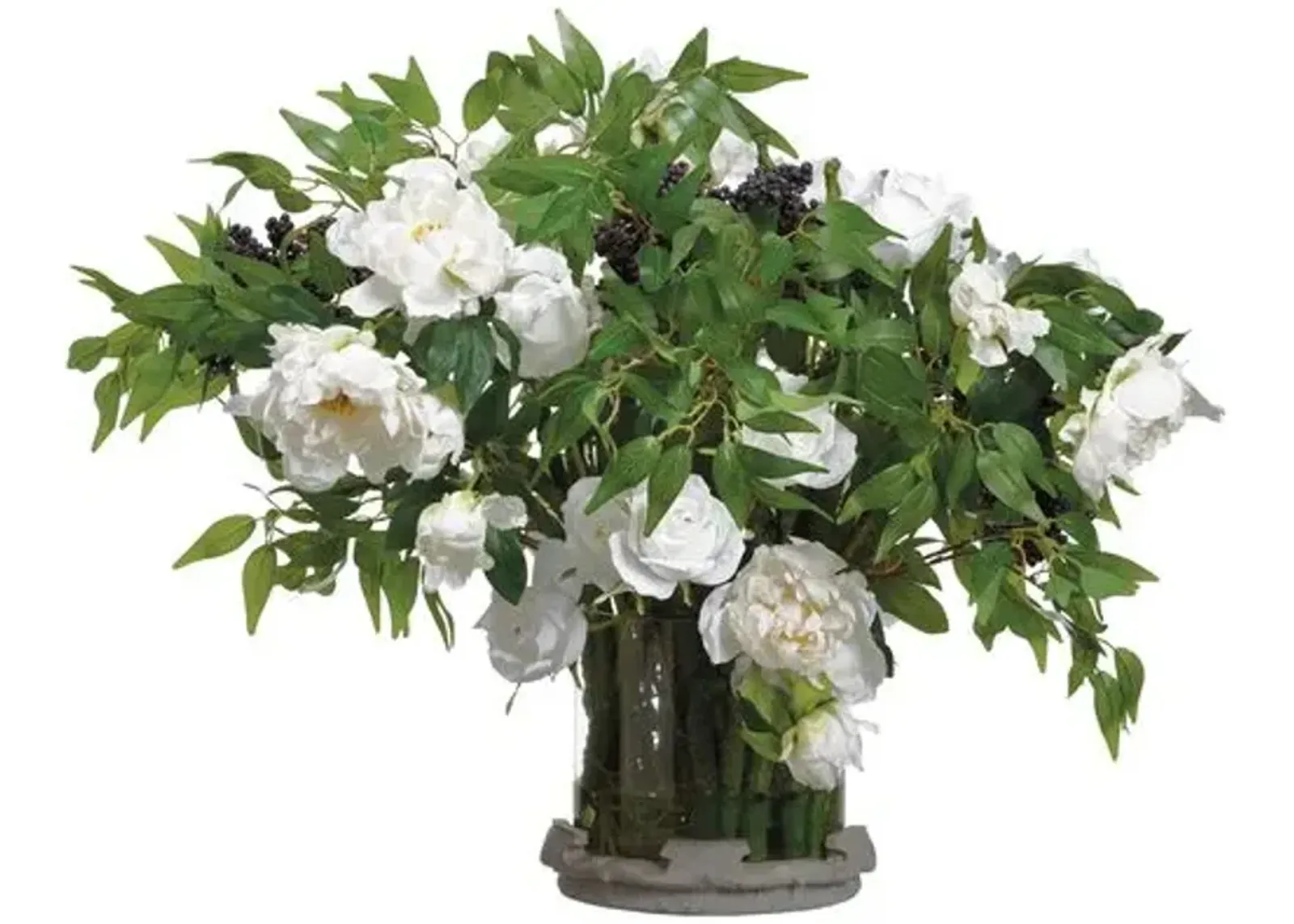 32" Rose & Branch Arrangement - Faux - White