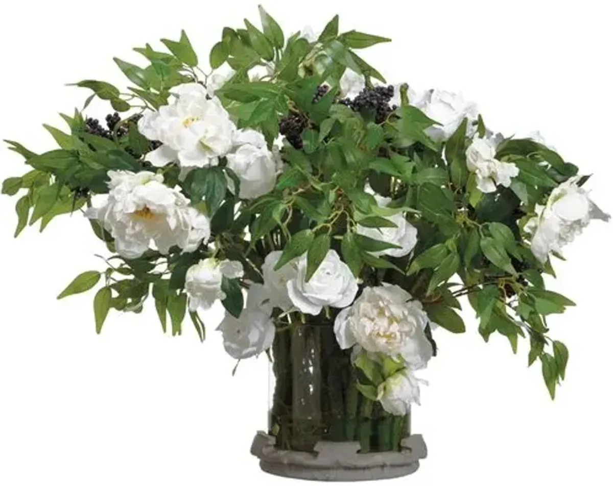 32" Rose & Branch Arrangement - Faux - White