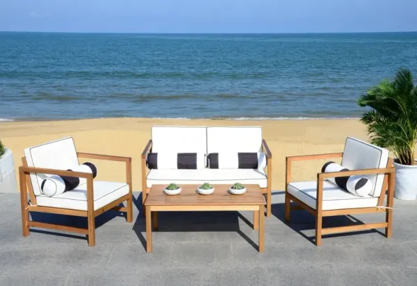 Genette 4-Pc Outdoor Lounge Set, White/Black