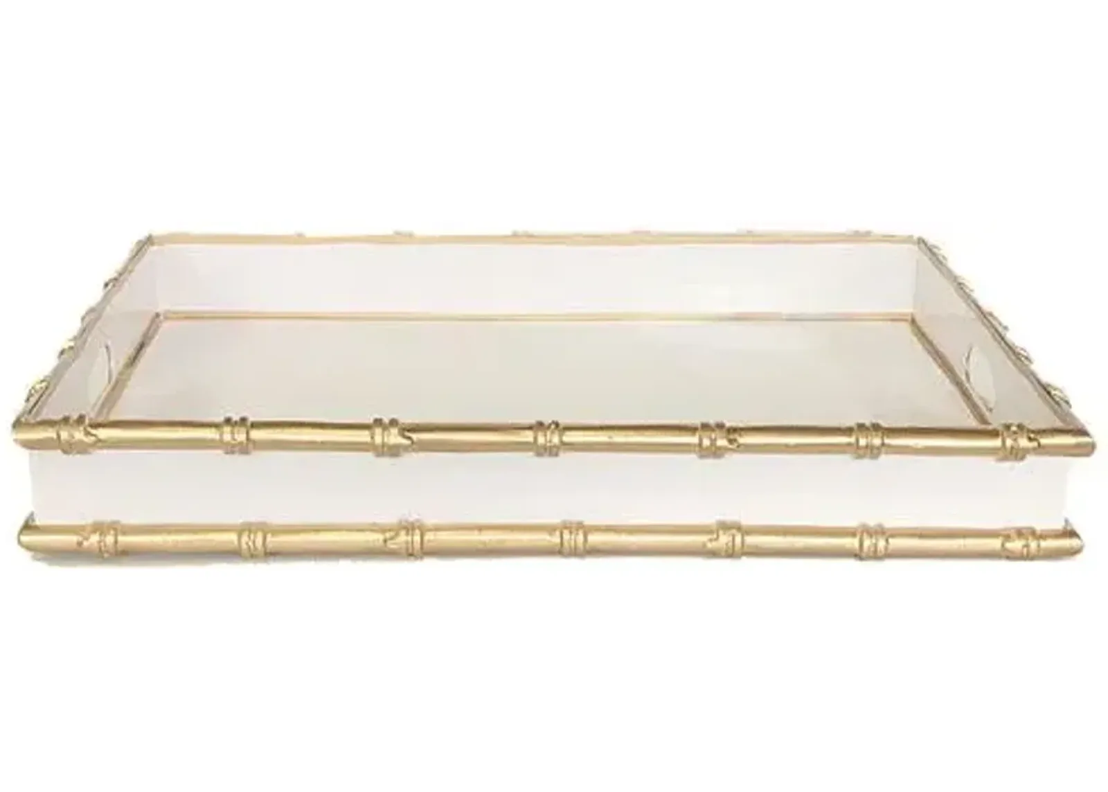 20" Bamboo-Style Serving Tray - White/Gold - Dana Gibson