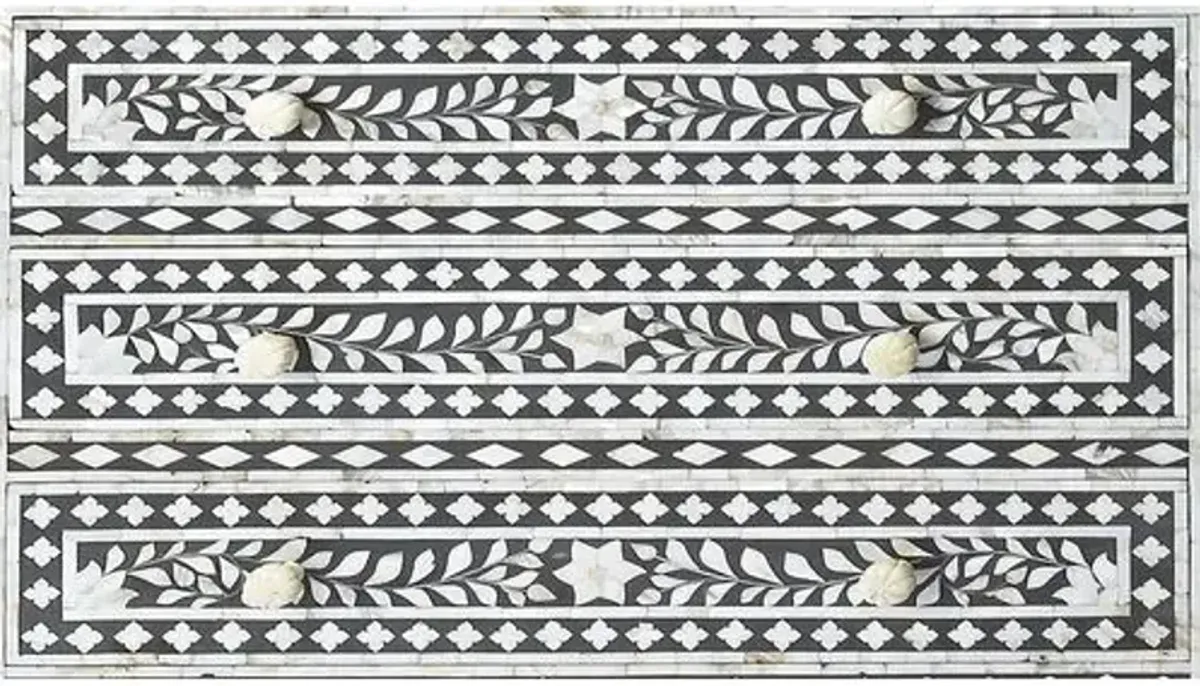 Layla Mother Of Pearl Drawer Chest - Black/Ivory - Handcrafted