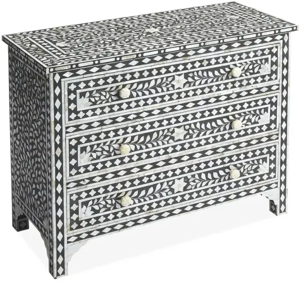 Layla Mother Of Pearl Drawer Chest, Black/Ivory