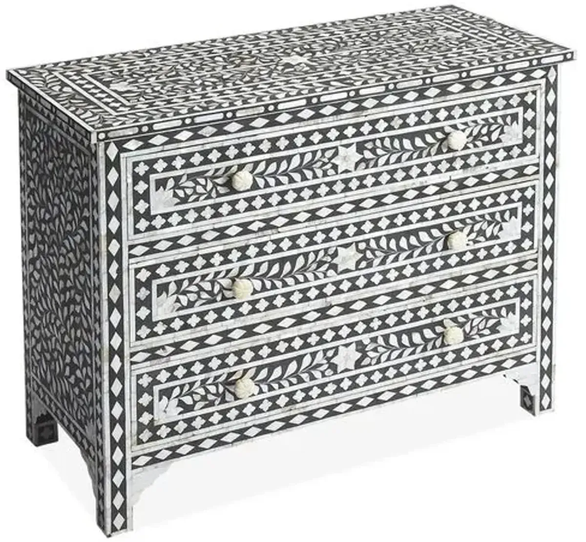 Layla Mother Of Pearl Drawer Chest - Black/Ivory - Handcrafted
