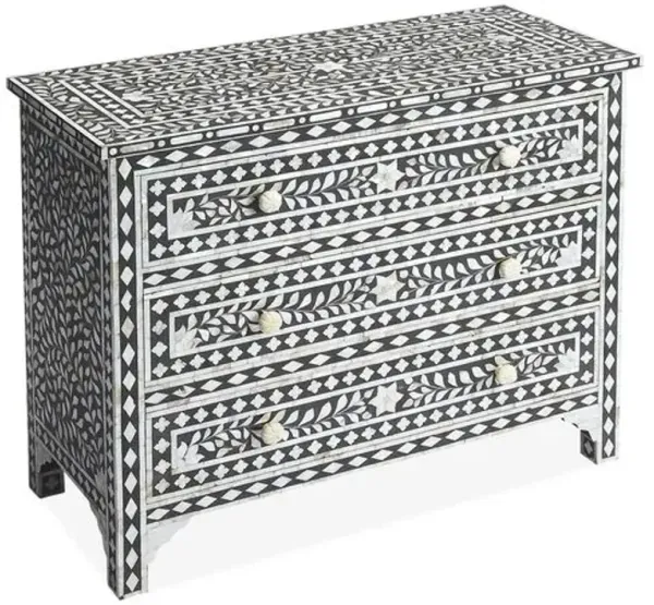 Layla Mother Of Pearl Drawer Chest - Black/Ivory - Handcrafted