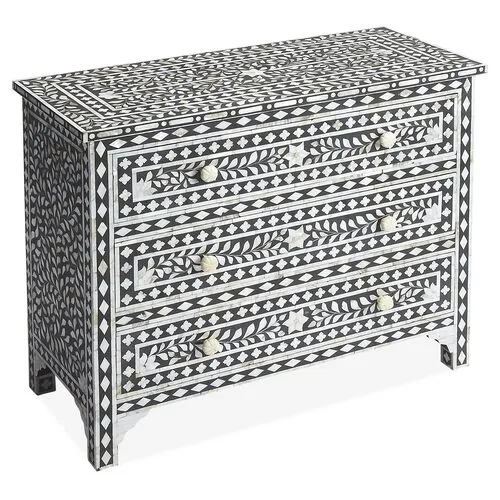 Dalton Mother Of Pearl Drawer Chest - Black/Ivory - Handcrafted