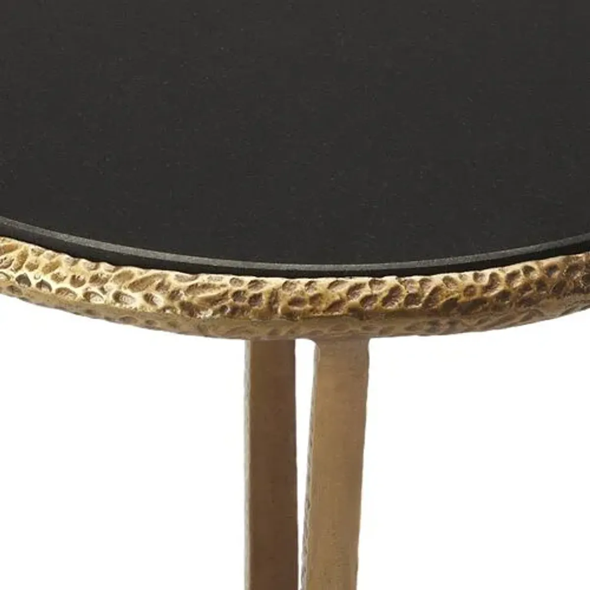 Kamen Stone Top Side Table - Hammered Brass - Handcrafted - Black