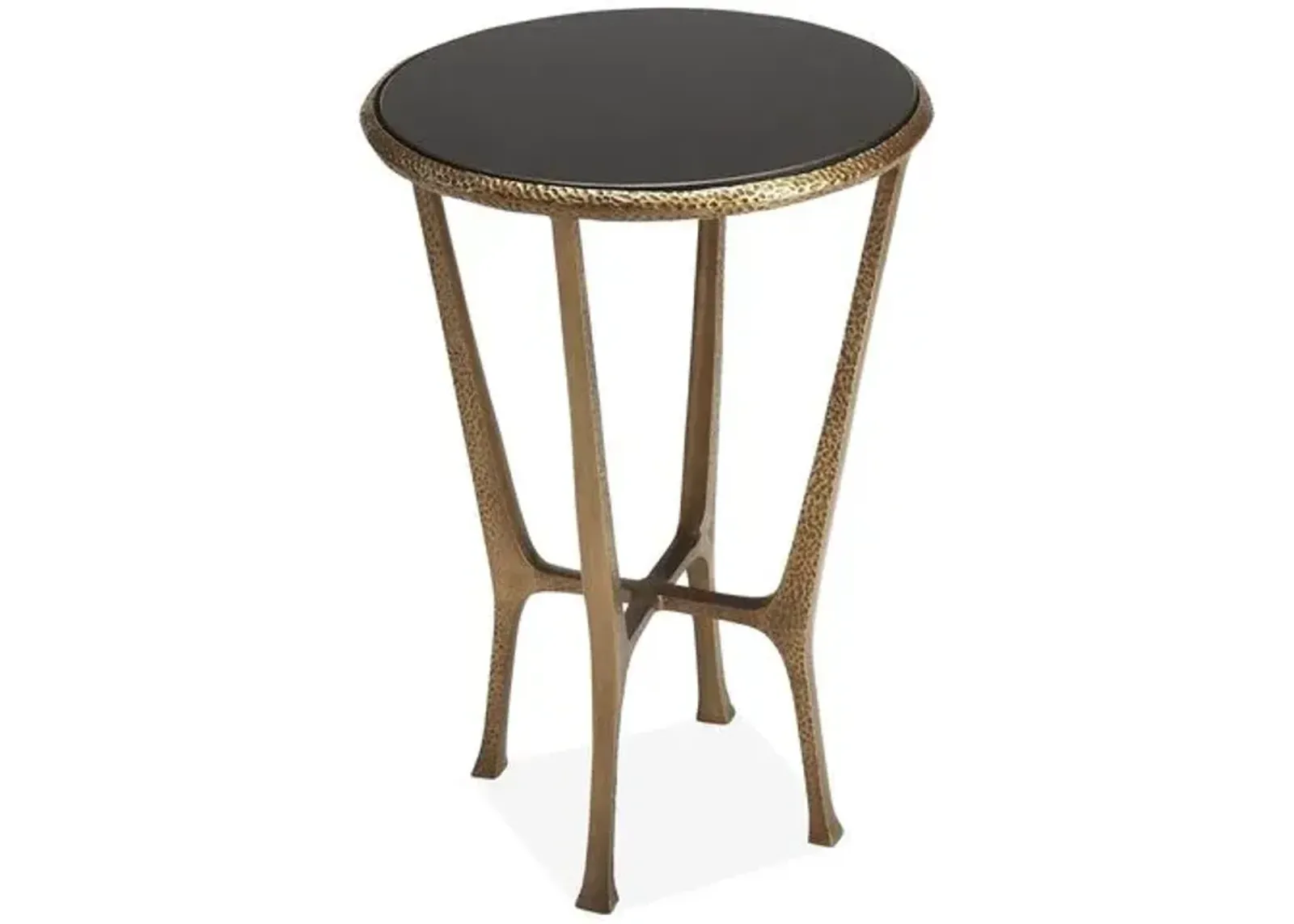 Kamen Stone Top Side Table - Hammered Brass - Handcrafted - Black