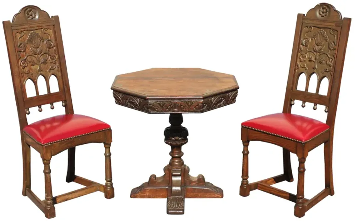 Antique Renaisance Game Table Set - Set of 3 - Something Vintage - Brown