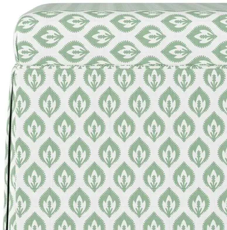 Anne Skirted Storage Ottoman - Petal Floral - Handcrafted - Green