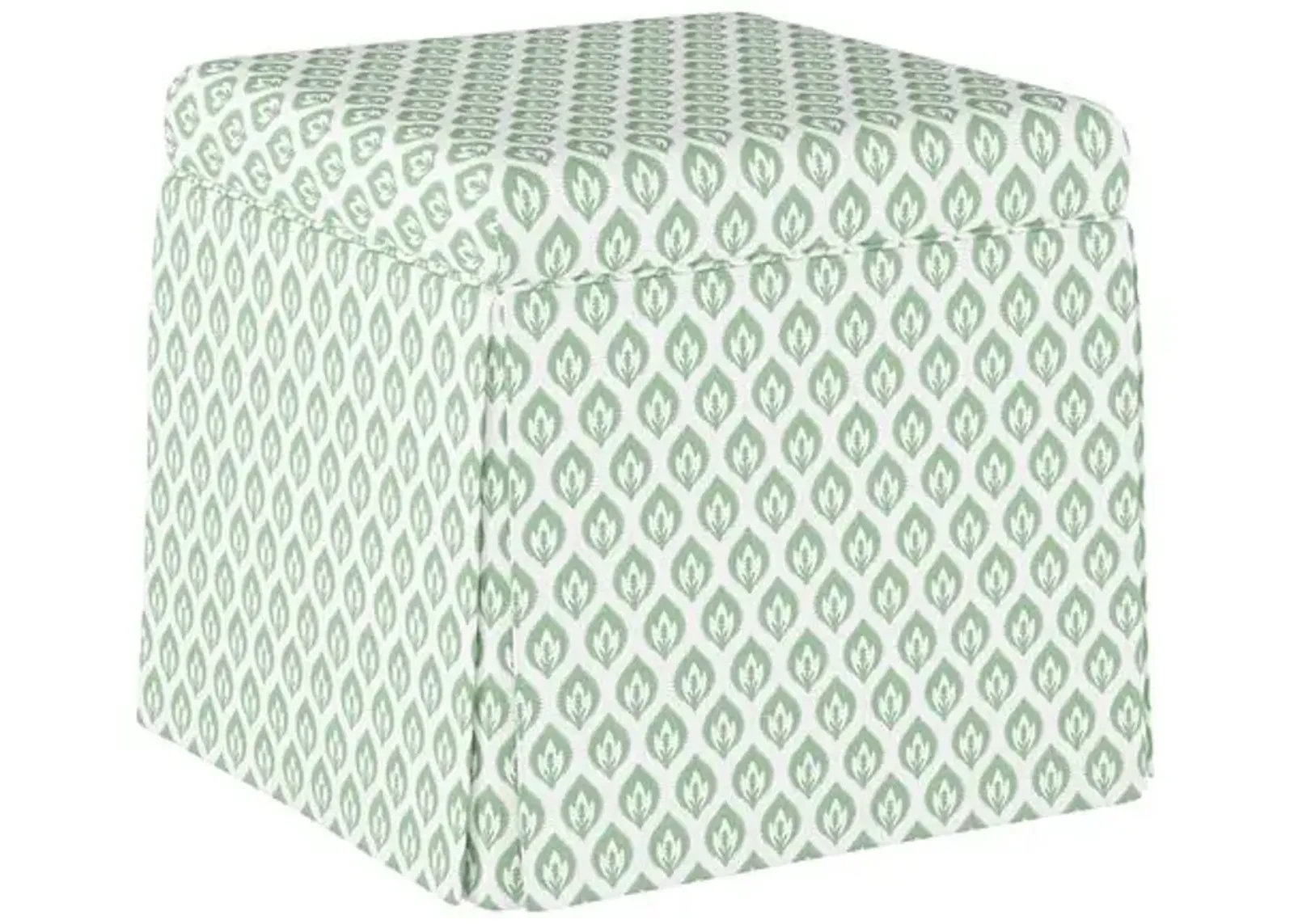 Anne Skirted Storage Ottoman - Petal Floral - Handcrafted - Green