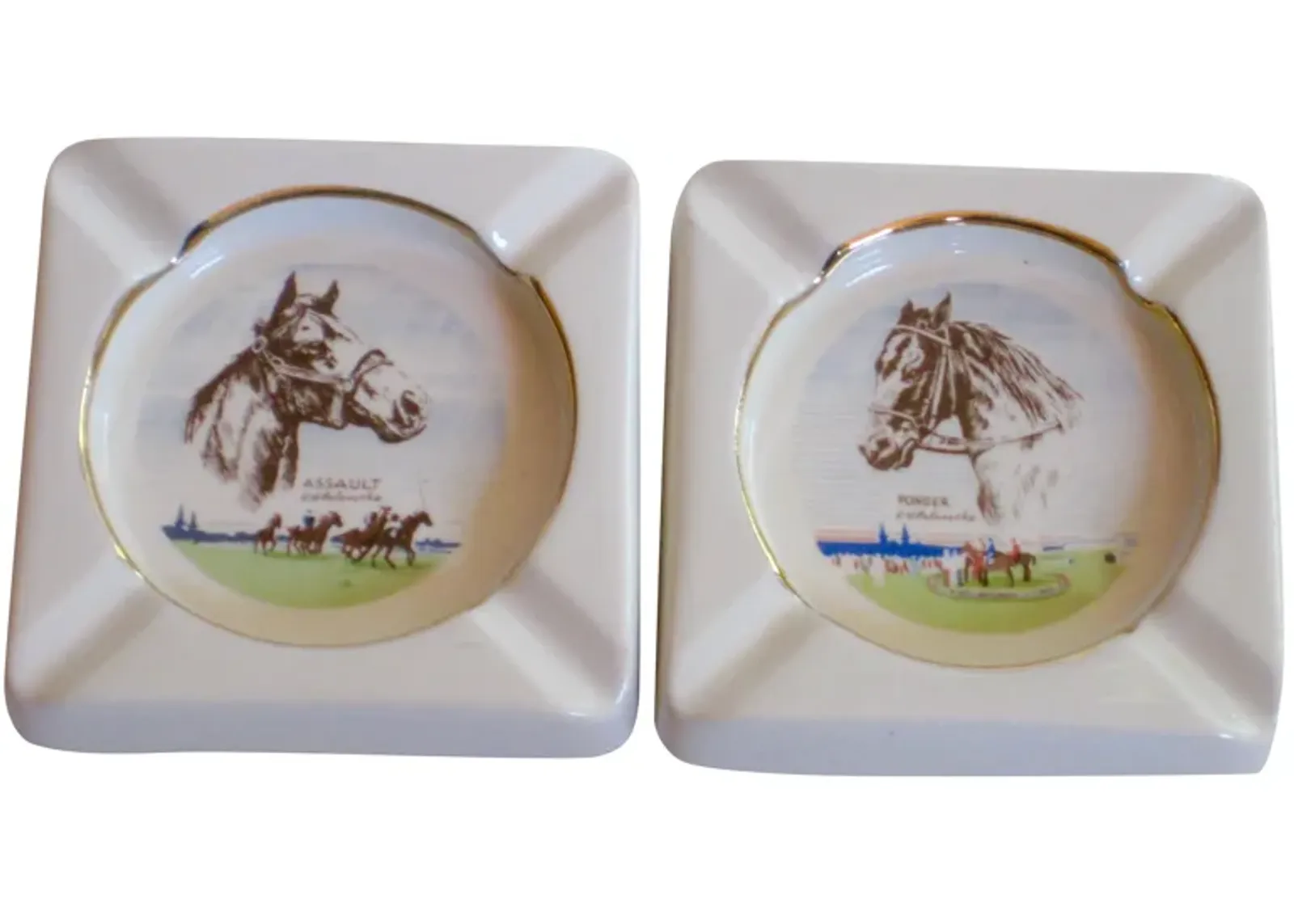 Assault and Ponder Horse Ashtrays - Set of 2 - The Emporium Ltd. - White