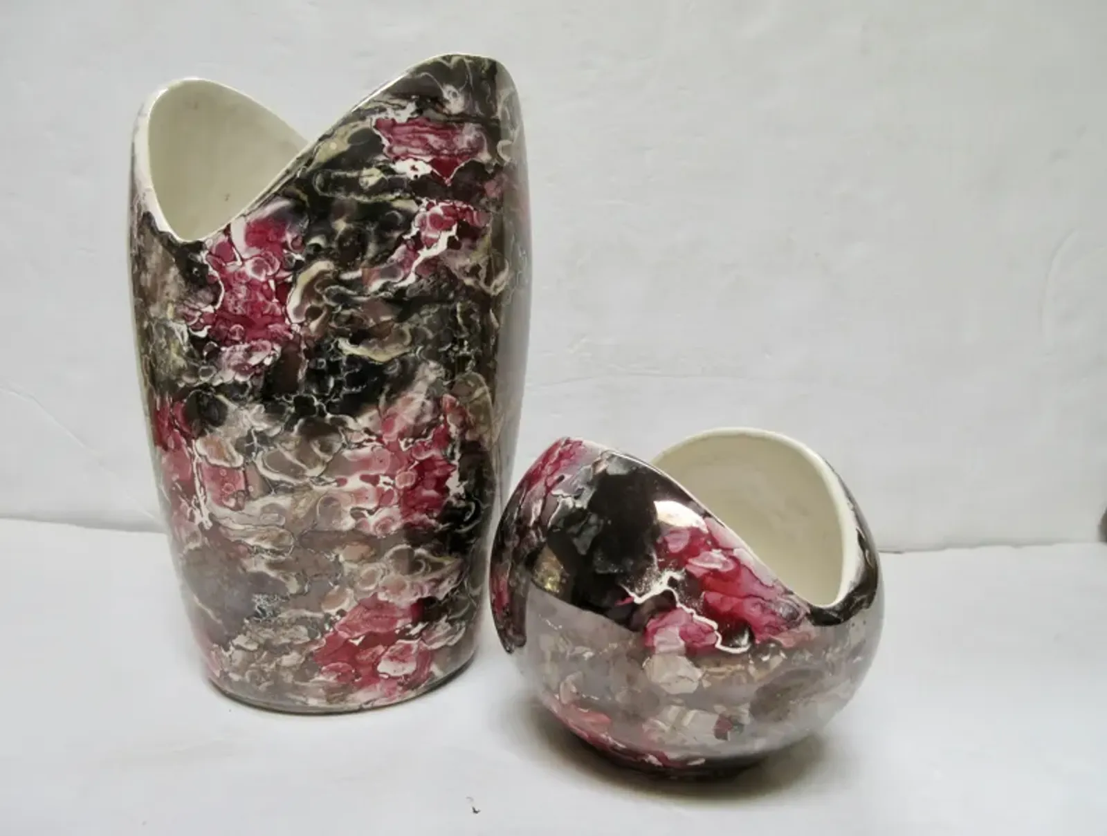 1960s McCoy Marble Glaze Vases Set of 2 - The Emporium Ltd. - Purple