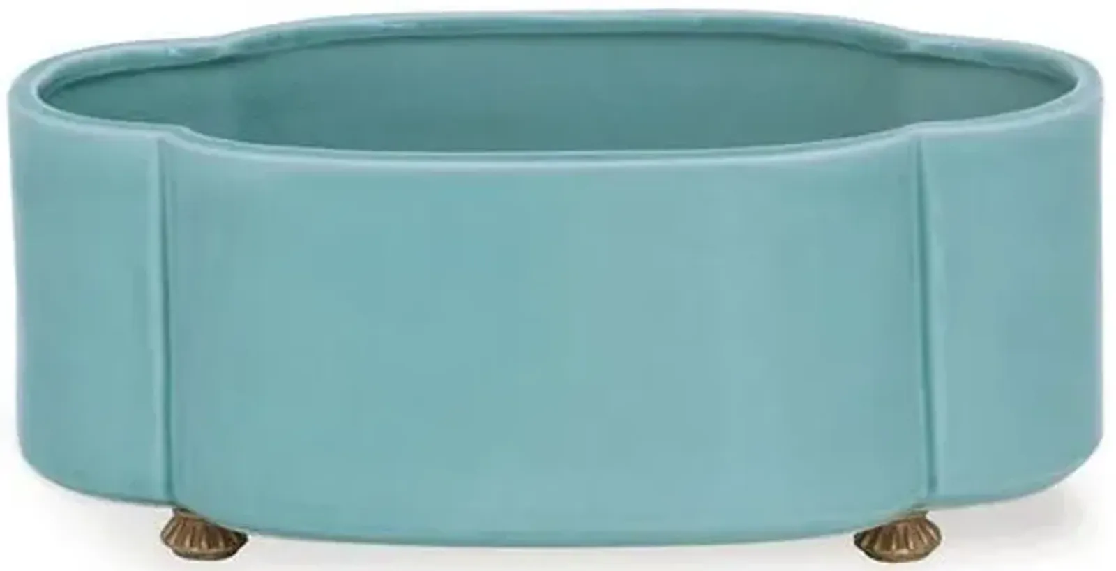 14" Carol Oval Outdoor Planter - Blue/Brass - Port 68 - 14"l x 9"w x 5.5"h