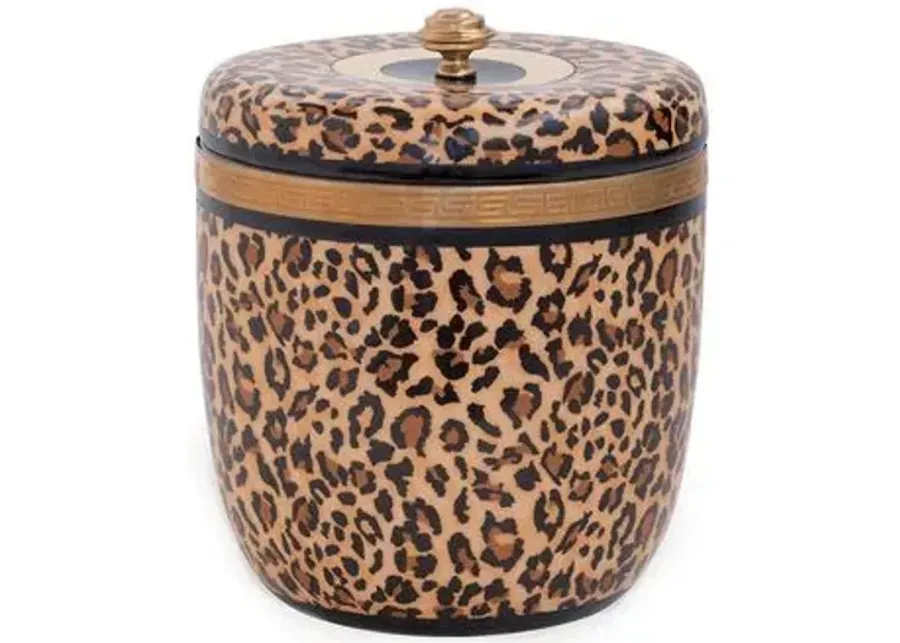 11" Leopard Print Round Decorative Box - Black/Gold - Port 68