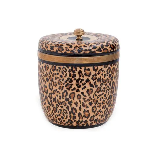 11" Leopard Print Round Decorative Box - Black/Gold - Port 68