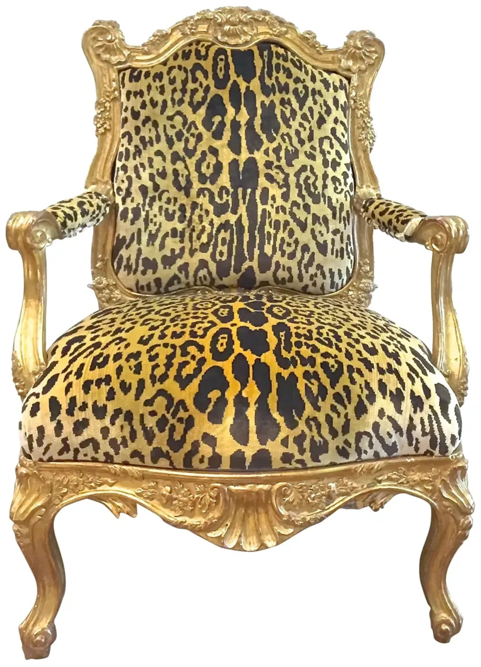 Rococo-Style Carved Giltwood Armchair - Vermilion Designs - gold