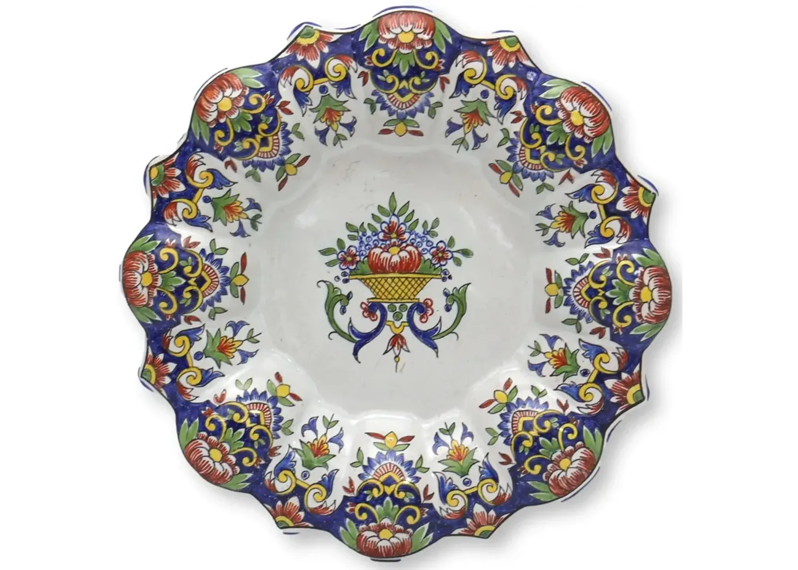 French Faience Footed Serving Plate - Rose Victoria - Blue