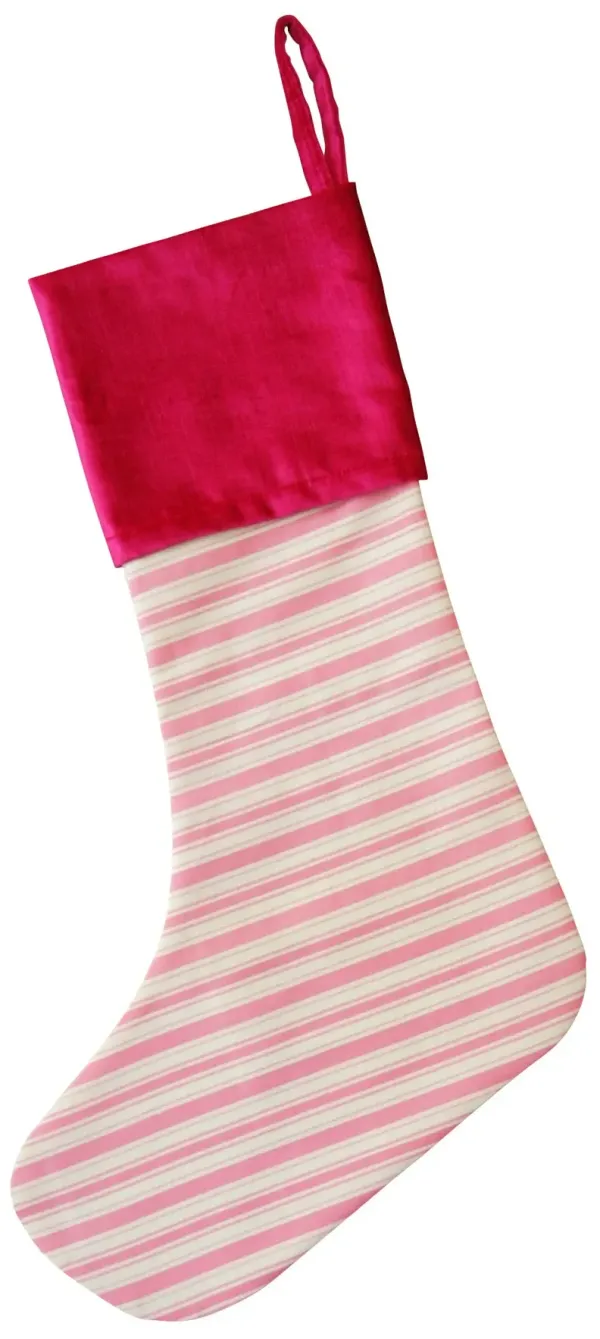 Pink Ticking Stripe Christmas Stocking