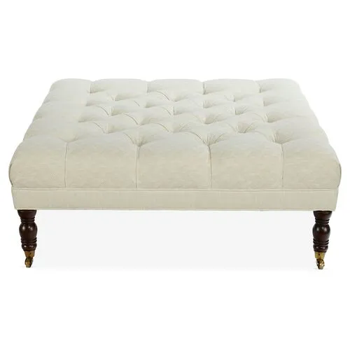 Nash Cocktail Ottoman - Parchment Crypton - Miles Talbott - Handcrafted - Ivory