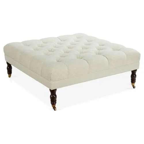 Nash Cocktail Ottoman - Parchment Crypton - Miles Talbott - Handcrafted - Ivory