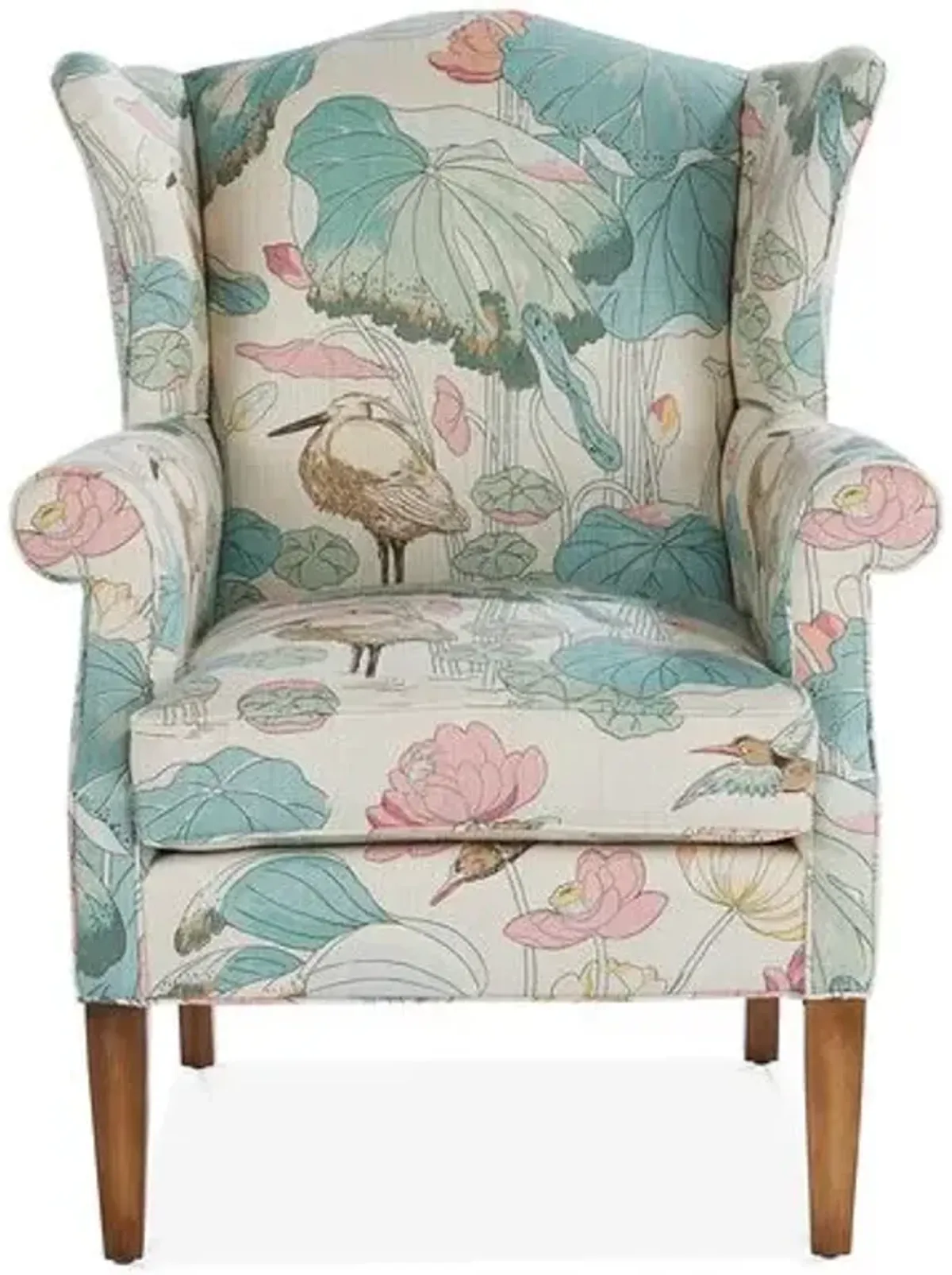 Bradford Wingback Chair - Aqua/Pink Linen - Handcrafted in The USA - Blue - Comfortable, Stylish