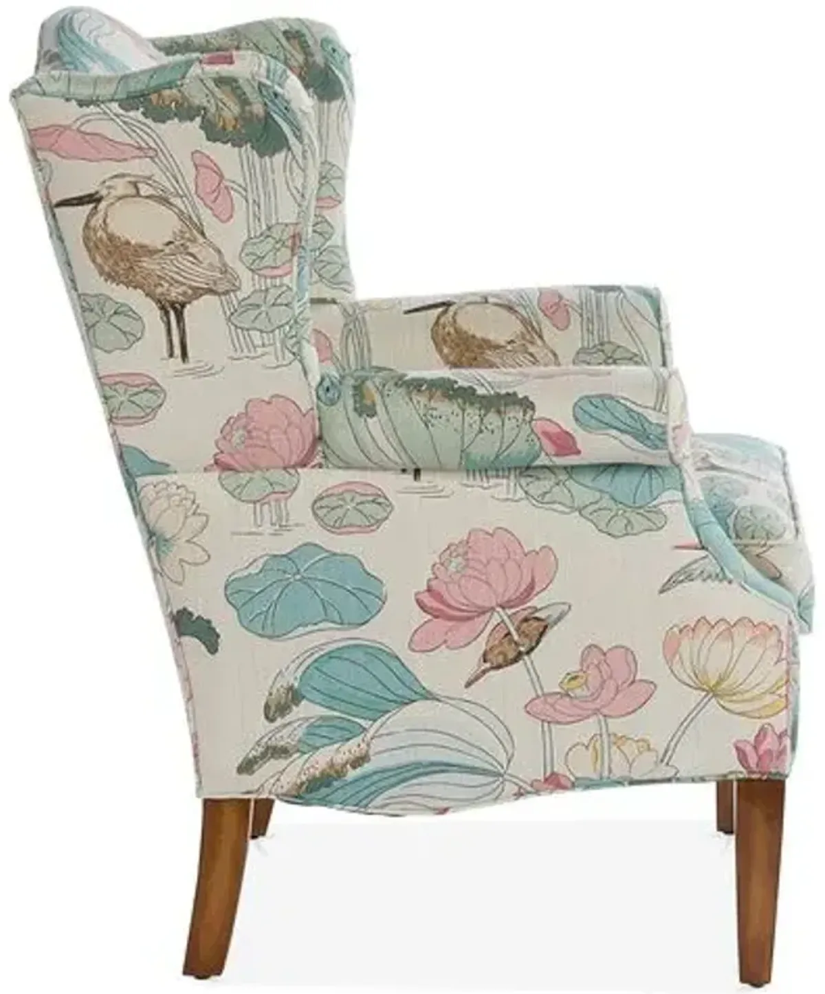 Bradford Wingback Chair - Aqua/Pink Linen - Handcrafted in The USA - Blue - Comfortable, Stylish