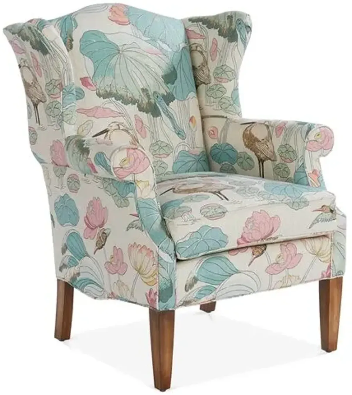 Bradford Wingback Chair - Aqua/Pink Linen - Handcrafted in The USA - Blue - Comfortable, Stylish