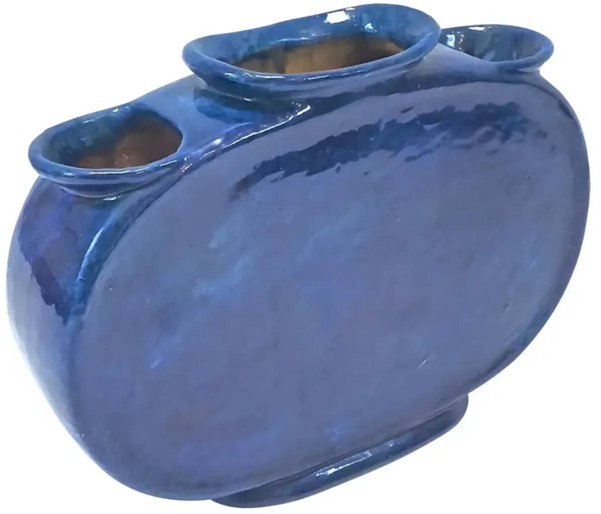 French Hand-Painted Floral Majolica Urn - Vermilion Designs - Blue