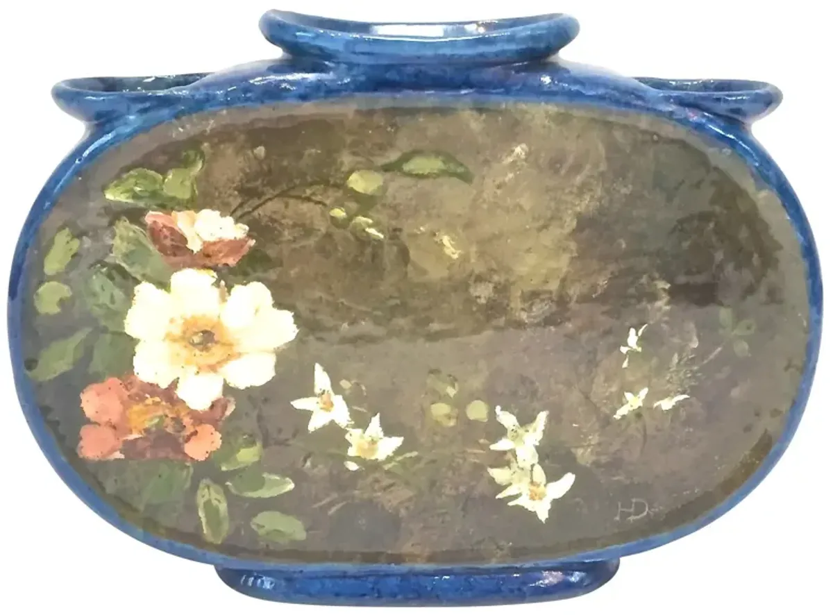 French Hand-Painted Floral Majolica Urn - Vermilion Designs - Blue