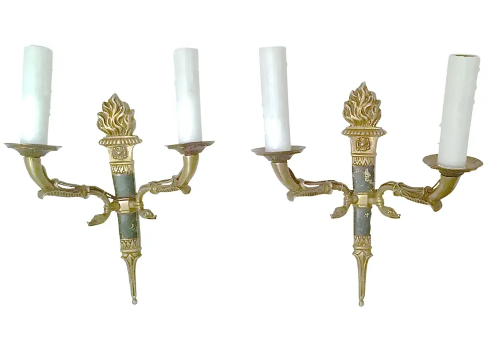 French Empire Torch & Swan Sconces - Set of 2 - Vermilion Designs - gold