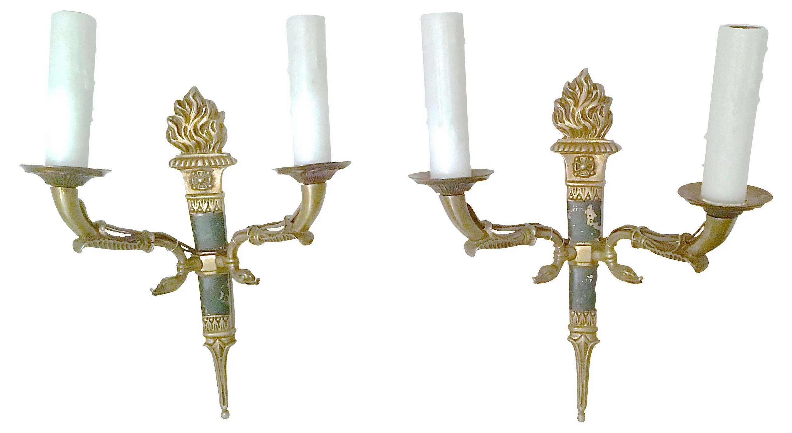 French Empire Torch & Swan Sconces - Set of 2 - Vermilion Designs - gold